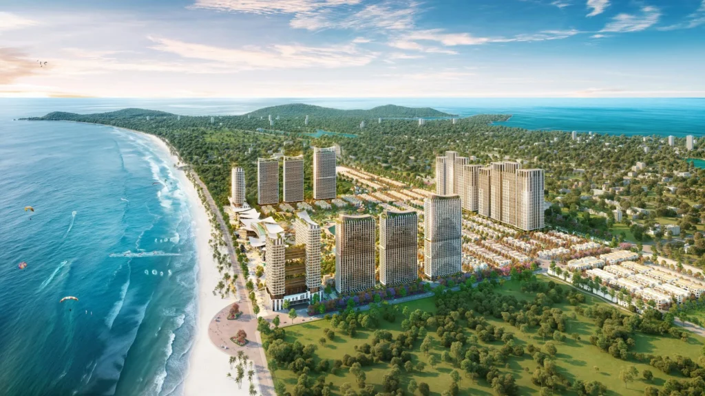 Tổng thể dự án Blanca City nhìn từ trên cao hướng biển